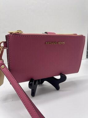 MICHAEL KORS Jet Set Travel Lg Double Zip Leather Wristlet Wallet
Rosewood 
NWT